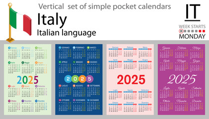 Wall Mural - Italian vertical set of pocket calendar for 2025. Week starts Monday