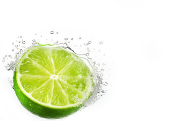 Wall Mural - Half of lime in water splash on a white background, copy space.