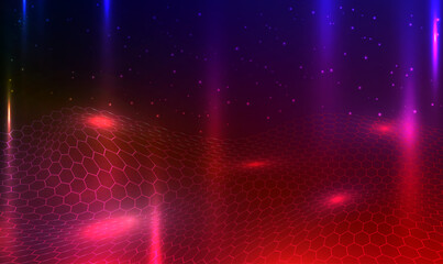 Fototapete - Futuristic wave hexagon landscape. The futuristic abstract structure of network connection. 3d Hexagon digital landscape. Big data visualization. Technology and Science background. Techno Vector EPS10