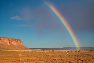 Wall Mural - A mirage of a rainbow arching over a desert after a phantom rain