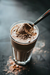 Canvas Print - Protein Powder Scoop Over Fresh Smoothie in Natural Light  