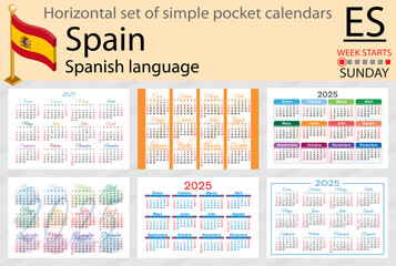 Wall Mural - Spanish horizontal set of pocket calendar for 2025. Week starts Sunday