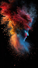 Wall Mural - vibrant colored powders artistically scattered on black background