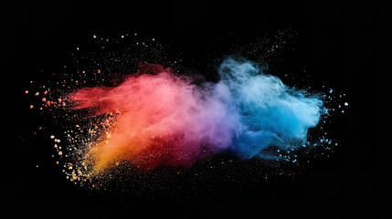 Vibrant Colored Powders Artistically Scattered on Black Background  