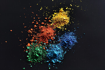 Wall Mural - Vibrant Colored Powders Artistically Scattered on Black Background  