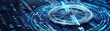 © Media Srock - Compass Direction On Digital Code Blue Background