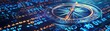 © Media Srock - Compass Direction On Digital Code Blue Background