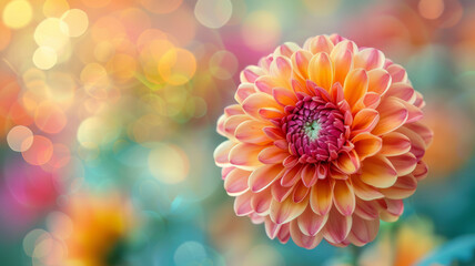 Wall Mural - Close-up of a vibrant dahlia flower with bokeh background.