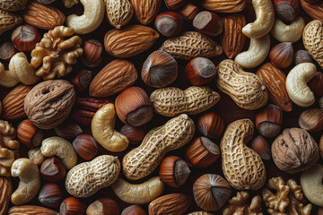 A rich, textured background of assorted nuts