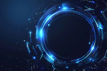 Poster - Technology interface futuristic use of hologram elements to represent digital data, communication, computing, and circle percent vitality on an stock background