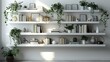 © Wilden - Cozy Minimalist Home Decor Shelves Displaying Houseplants and Books.Zoom Virtual Background, Cozy Interior Backdrop, Living Room Background, Virtual Meetings
