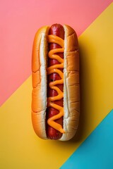 Poster - An artistic depiction of a hot dog in a simple setting, focusing on its shape and clean design.