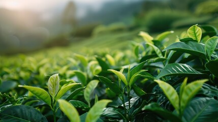 Sticker - Tea Farm with green leaves