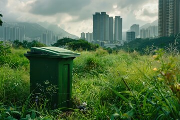 green bin in green land scape city