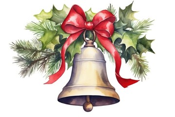 Sticker - Christmas bell watercolor white background celebration decoration.