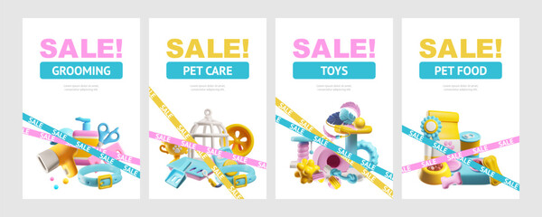 Pet essentials sale 3D icon vector illustration set