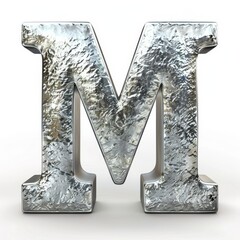 Wall Mural - Y2K font type 3D glossy silver letter M with liquid metal surface, modern realistic chrome voluminous bubble form design