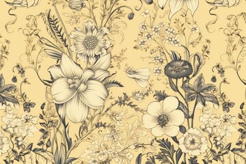 Wall Mural - Daffodil toile wallpaper pattern plant.