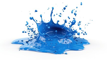 3D rendering blue paint splash isolated on white background. Generate AI image