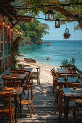 Canvas Print - Outdoor restaurant at the beach.