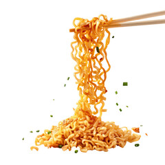 Chopsticks and noodles isolated on transparent white background, clipping path