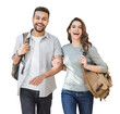 © kite_rin - Beautiful happy couple portrait isolated transparent PNG, Young joyful smiling woman and man walking isolated transparency, Love, travel, tourism, students concept