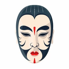 An evil demon wearing a Japanese Kabuki mask on a white background