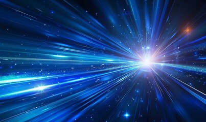 Poster - The image features many neon blue lines on a dark abstract background. The image was generated by artificial intelligence.