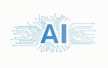 Poster - in one line drawing, ai artificial intelligence and digital technology brain data robots