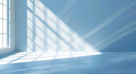 Poster - This abstract light blue background is perfect for presenting products. Window shadows and light are cast on the plaster wall from the windows.