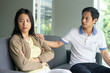 © Pormezz - family relationship problems. anger wife and argue with husband at home.
