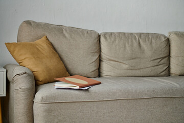 Wall Mural - A comfortable couch with a book resting on top of it.