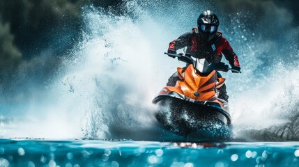 Water scooter driver in the tropical ocean