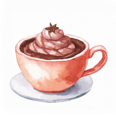 Wall Mural - Hand drawn watercolor hot chocolate isolated on white background