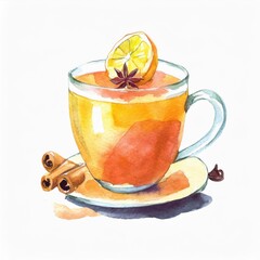 Wall Mural - Hand drawn watercolor hot toddy isolated on white background