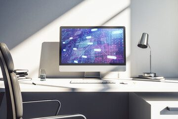 Poster - Modern computer monitor with abstract programming language, research and development concept. 3D Rendering