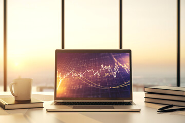 Poster - Abstract creative financial graph on modern laptop monitor, forex and investment concept. 3D Rendering