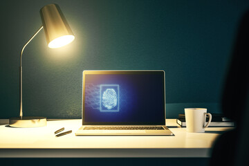 Aufkleber - Modern computer display with abstract graphic fingerprint sketch, fingerprint scan data concept. 3D Rendering