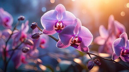 Wall Mural - Purple orchid against a lavender background,