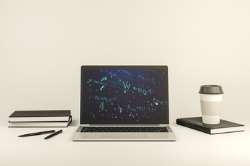 Poster - Modern computer monitor with creative scientific formula concept, research and development concept. 3D Rendering