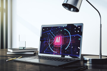 Fototapete - computer monitor with creative artificial intelligence abbreviation. future technology and ai concep