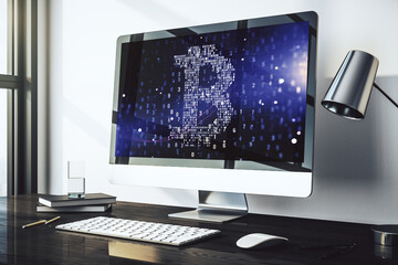 Poster - Creative Bitcoin concept on modern laptop screen. 3D Rendering