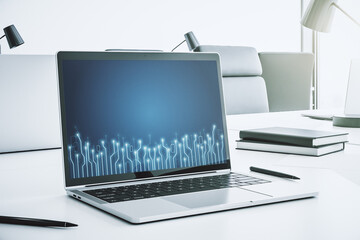 Poster - Creative concept of microscheme illustration on modern laptop screen. Big data and database concept. 3D Rendering