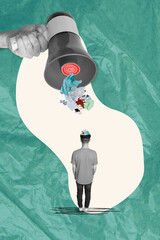 Poster - Creative abstract template collage of hand hold megaphone trash propaganda freak bizarre unusual fantasy billboard