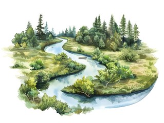 A scenic view of a winding river through a foreste 