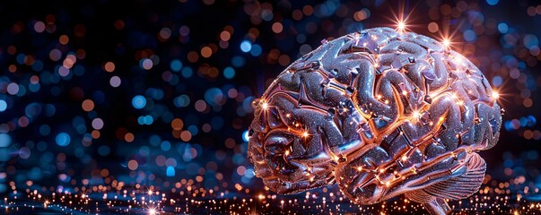 Poster - A human brain encrusted with diamonds radiates brilliance and creativity, set against a simple, uncluttered backdrop. This powerful image symbolizes the intersection of intellectual excellence and