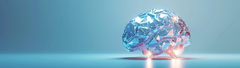 Poster - In a minimalistic setting, a diamond-studded human brain glows with intellectual brilliance, representing creative thinking and digital development. The clean design and extensive copy space make it
