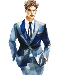 Wall Mural - watercolour, fashion model man in an outfit full body