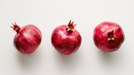 Wall Mural - Top view stock image of three pomegranates on a white background
