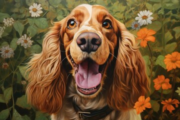 Wall Mural - Portrait of a funny cocker spaniel isolated on soft green background